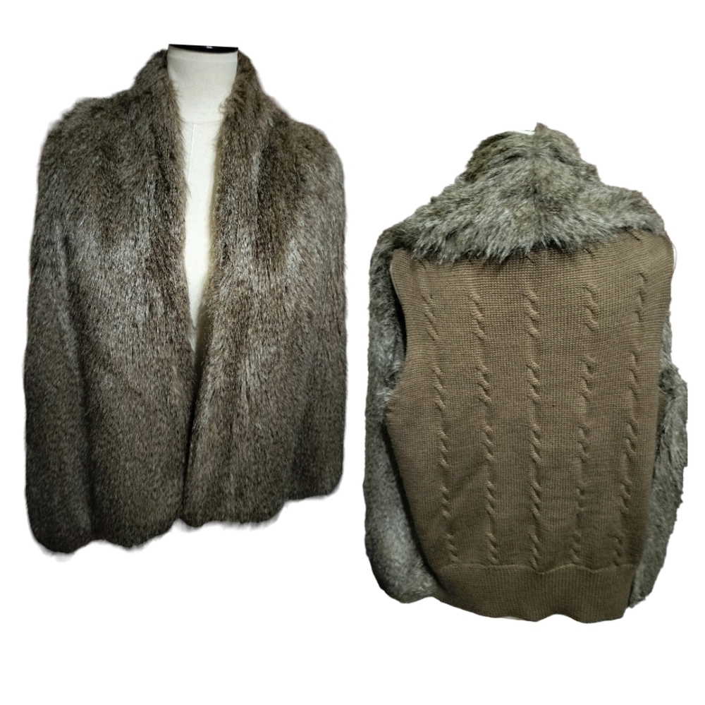 (1550) Lisa International Tan Brown Faux Fur Vest Size Large